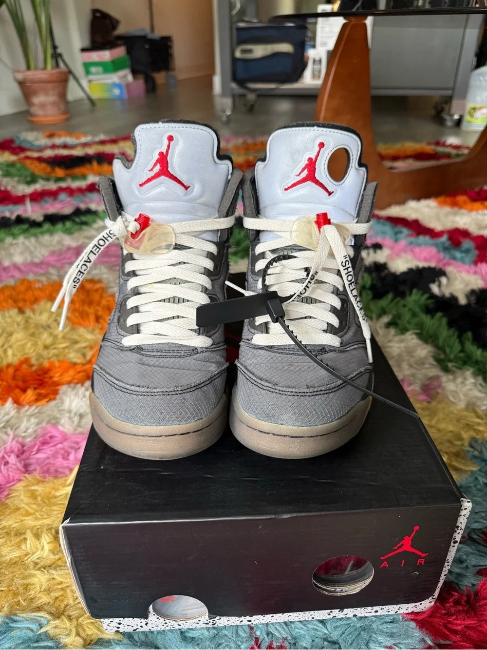 Jordan Gray and Red High-Top Sneakers